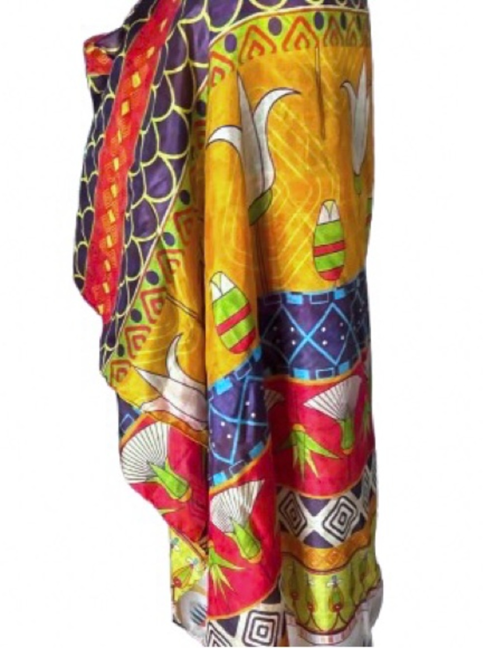Handmade Large Bohemian Art Deco 100 Silk Scarf Boho Floral Wrap Shawl Patchwork - Picture 9 of 13